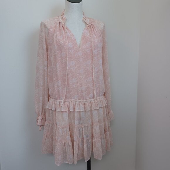Rebecca Minkoff Dress Dyan Drop Waist Pink White Floral Ruffles Womens X Small - Picture 7 of 15